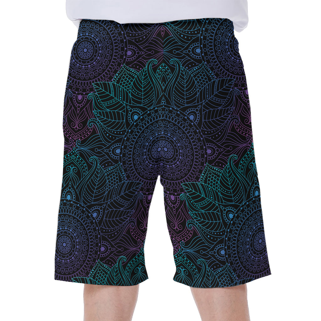 Purple And Teal Mandala Print Men's Beach Shorts