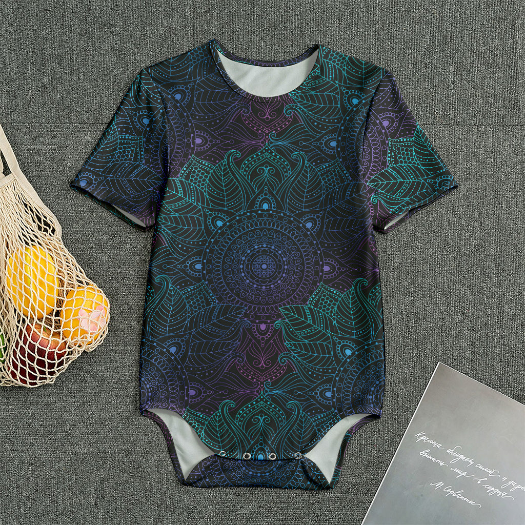 Purple And Teal Mandala Print Men's Bodysuit