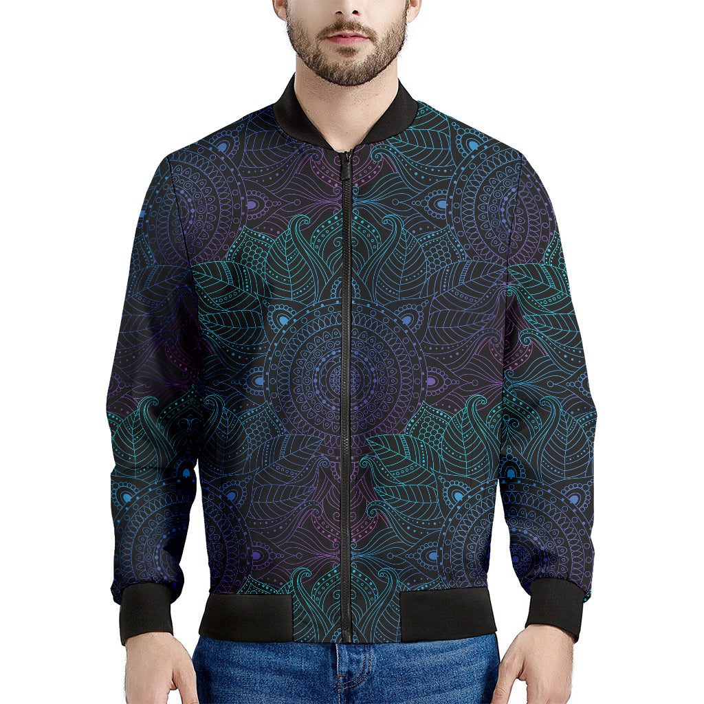 Purple And Teal Mandala Print Men's Bomber Jacket