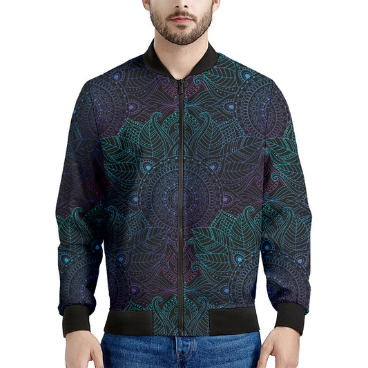 Purple And Teal Mandala Print Men's Bomber Jacket
