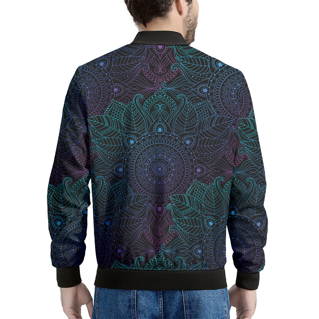 Purple And Teal Mandala Print Men's Bomber Jacket