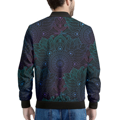 Purple And Teal Mandala Print Men's Bomber Jacket