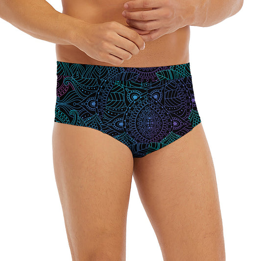 Purple And Teal Mandala Print Men's Briefs