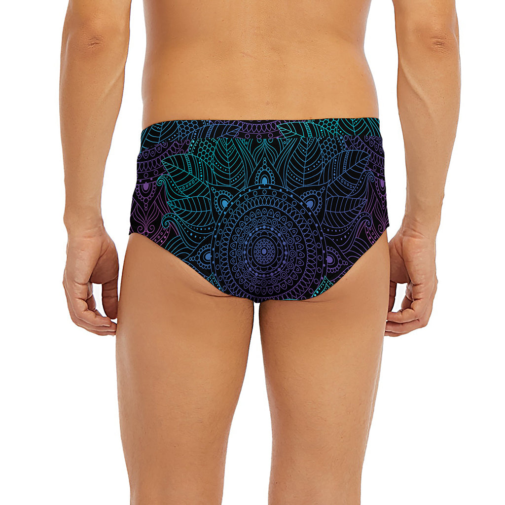 Purple And Teal Mandala Print Men's Briefs