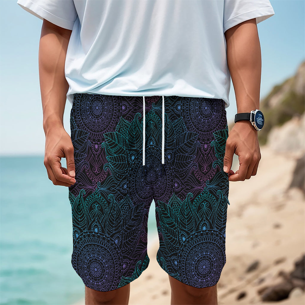 Purple And Teal Mandala Print Men's Cargo Shorts