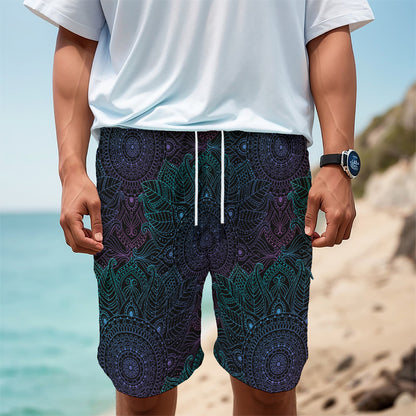 Purple And Teal Mandala Print Men's Cargo Shorts