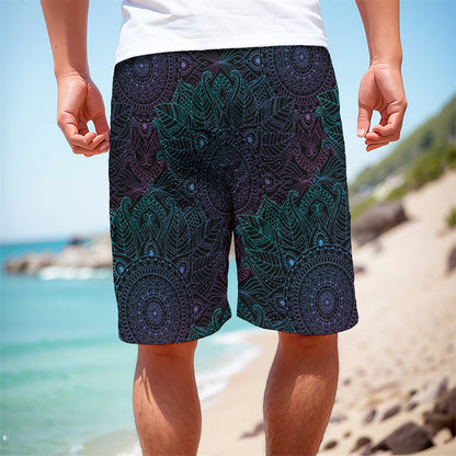Purple And Teal Mandala Print Men's Cargo Shorts