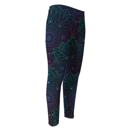 Purple And Teal Mandala Print Men's Compression Pants