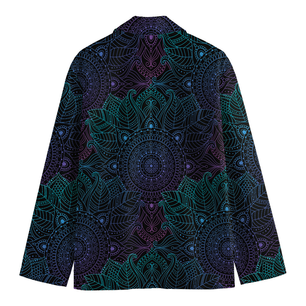 Purple And Teal Mandala Print Men's Cotton Blazer