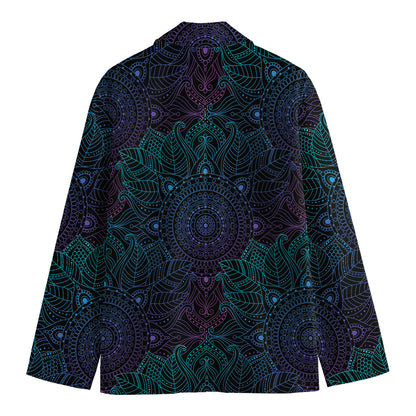 Purple And Teal Mandala Print Men's Cotton Blazer