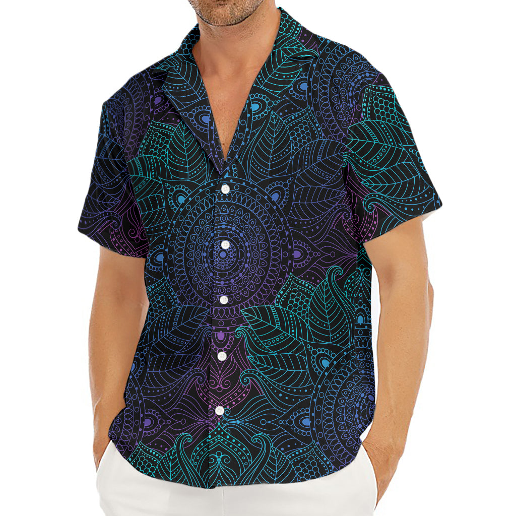 Purple And Teal Mandala Print Men's Deep V-Neck Shirt
