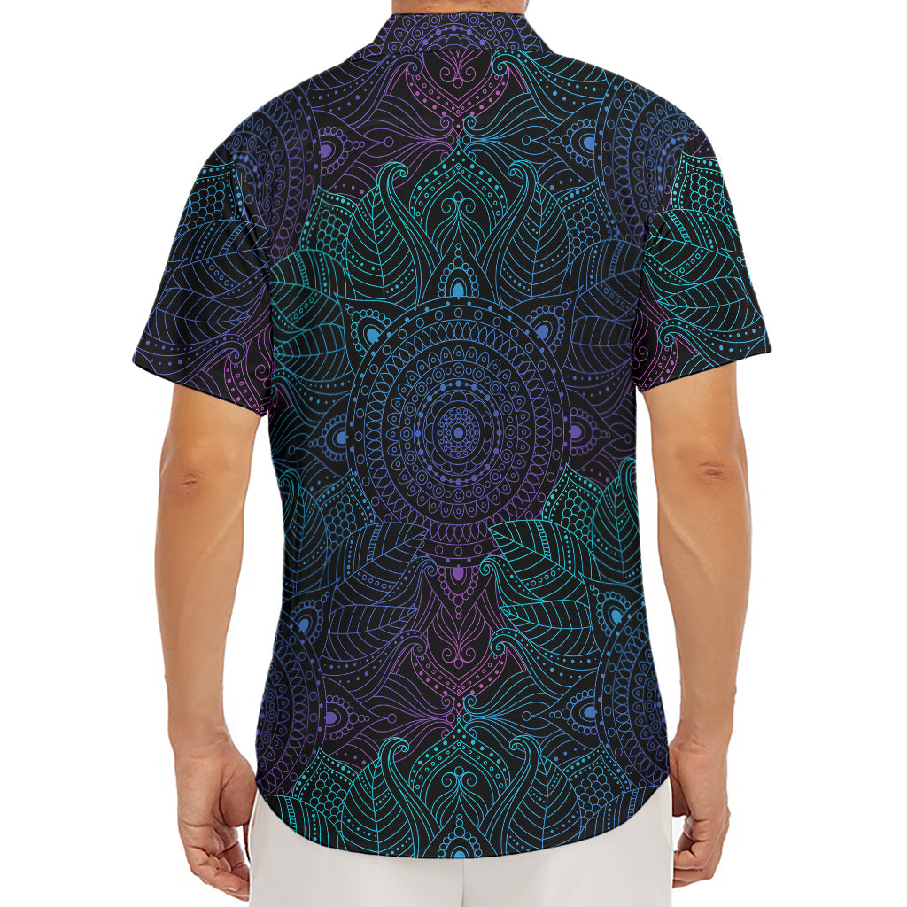 Purple And Teal Mandala Print Men's Deep V-Neck Shirt