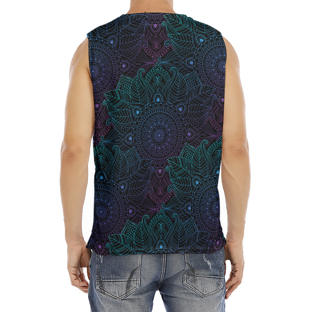 Purple And Teal Mandala Print Men's Fitness Tank Top