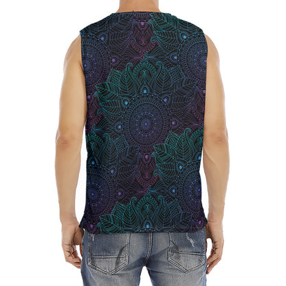 Purple And Teal Mandala Print Men's Fitness Tank Top