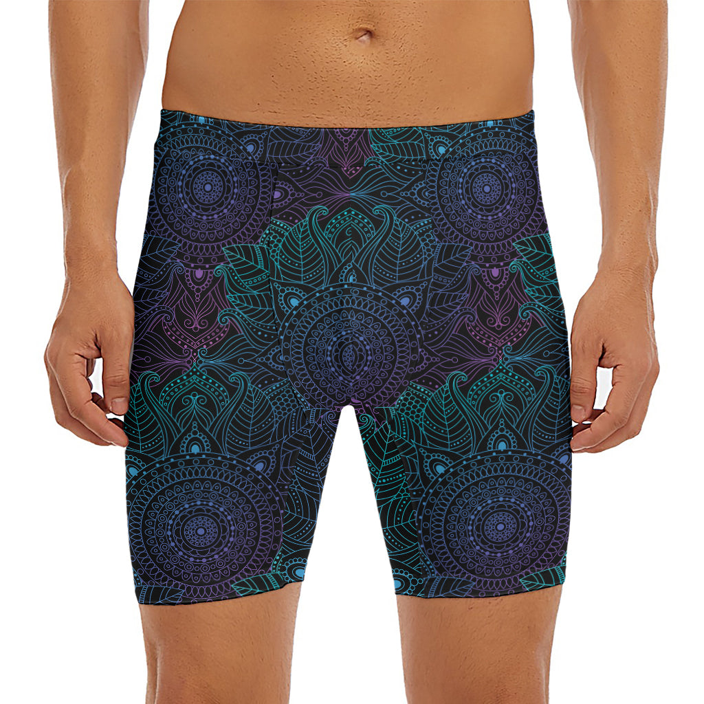 Purple And Teal Mandala Print Men's Long Boxer Briefs