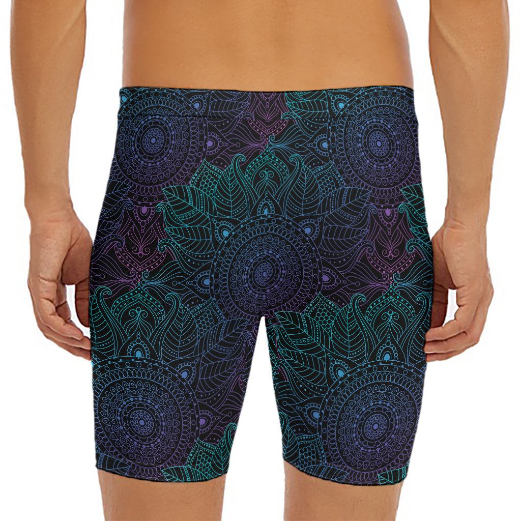 Purple And Teal Mandala Print Men's Long Boxer Briefs