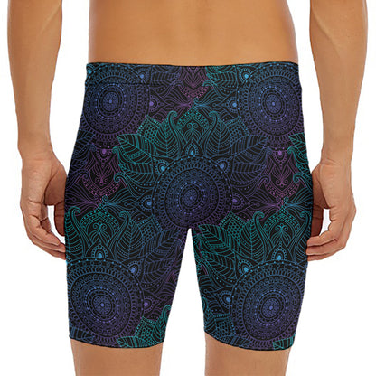 Purple And Teal Mandala Print Men's Long Boxer Briefs