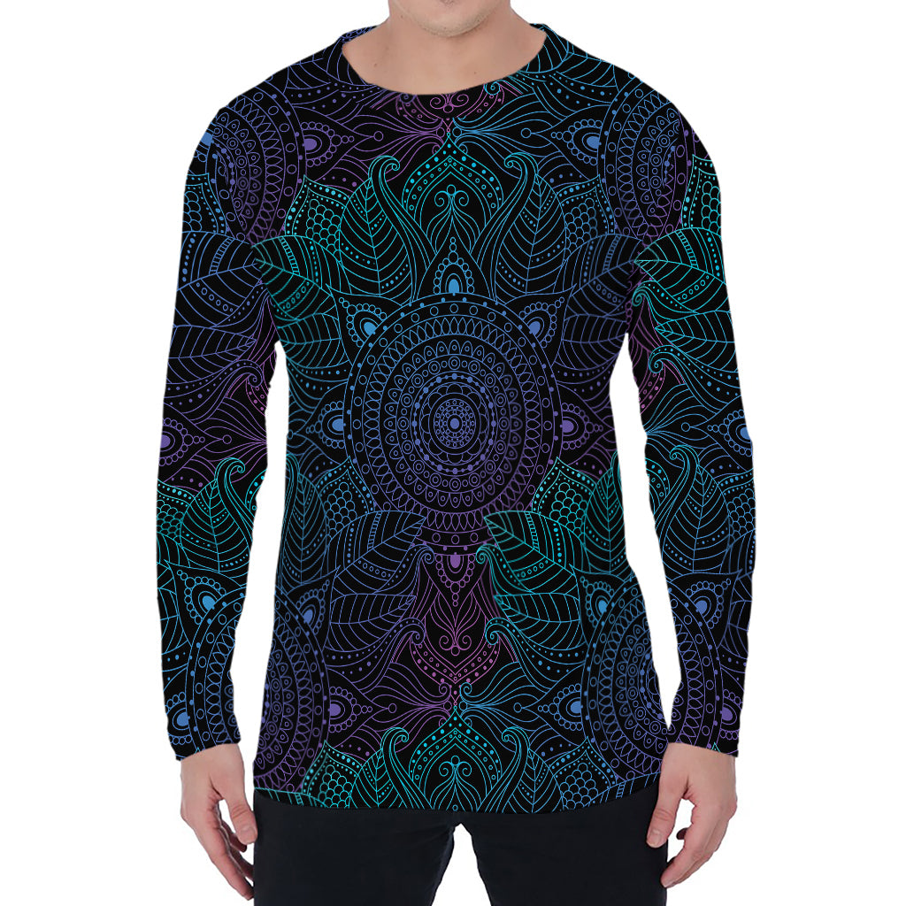 Purple And Teal Mandala Print Men's Long Sleeve T-Shirt