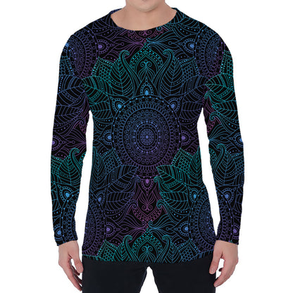 Purple And Teal Mandala Print Men's Long Sleeve T-Shirt