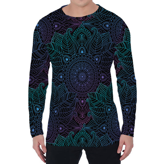 Purple And Teal Mandala Print Men's Long Sleeve T-Shirt