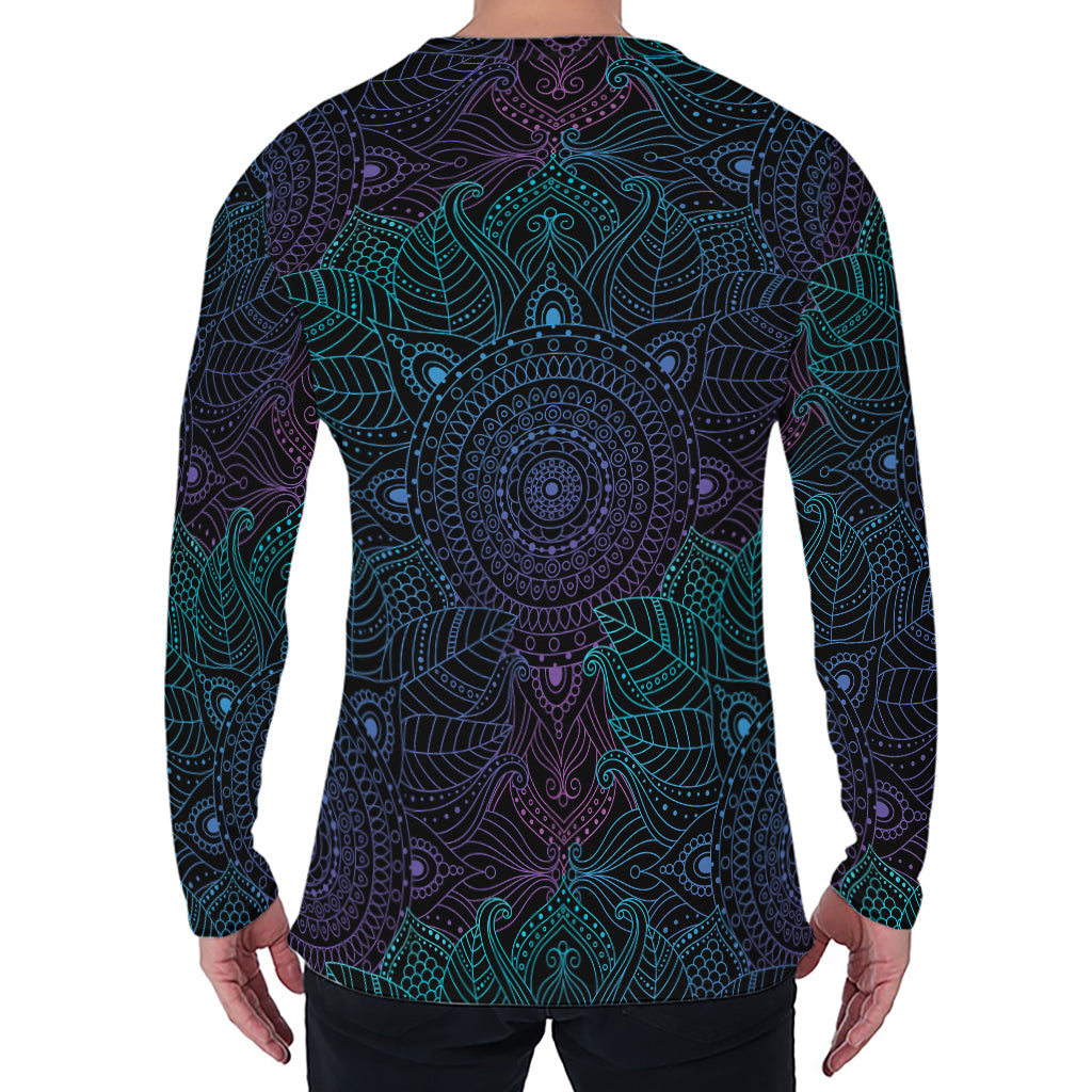 Purple And Teal Mandala Print Men's Long Sleeve T-Shirt