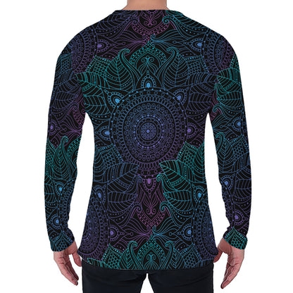 Purple And Teal Mandala Print Men's Long Sleeve T-Shirt