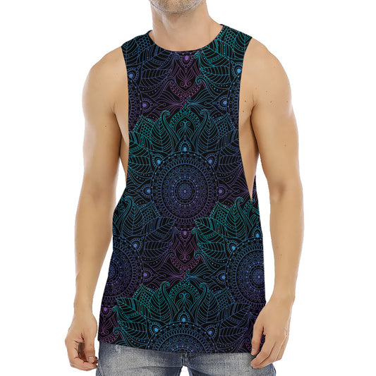 Purple And Teal Mandala Print Men's Muscle Tank Top