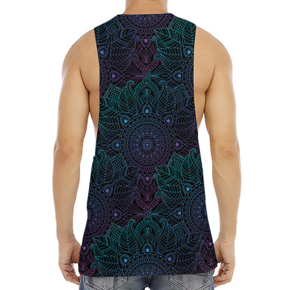 Purple And Teal Mandala Print Men's Muscle Tank Top