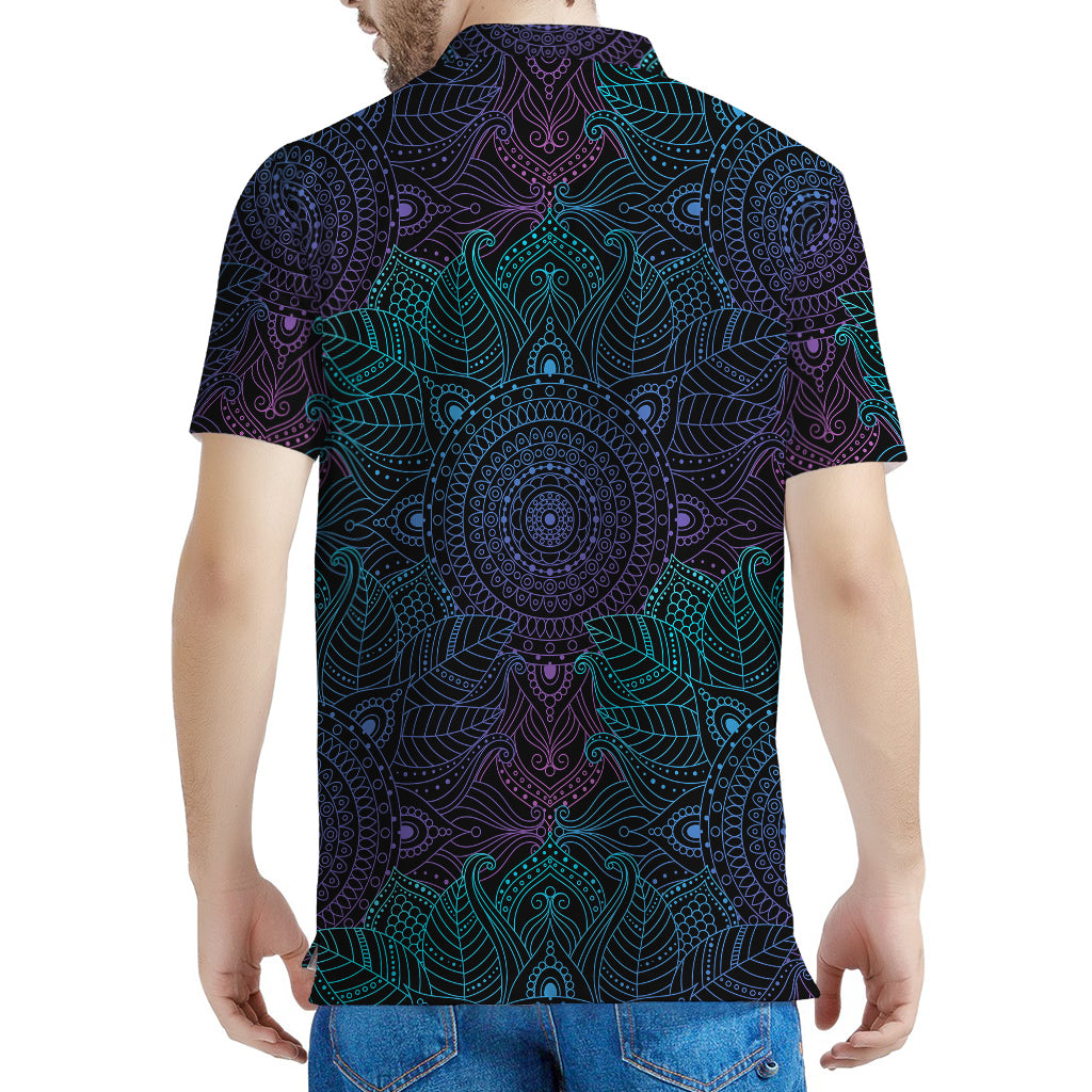 Purple And Teal Mandala Print Men's Polo Shirt