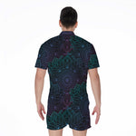 Purple And Teal Mandala Print Men's Rompers