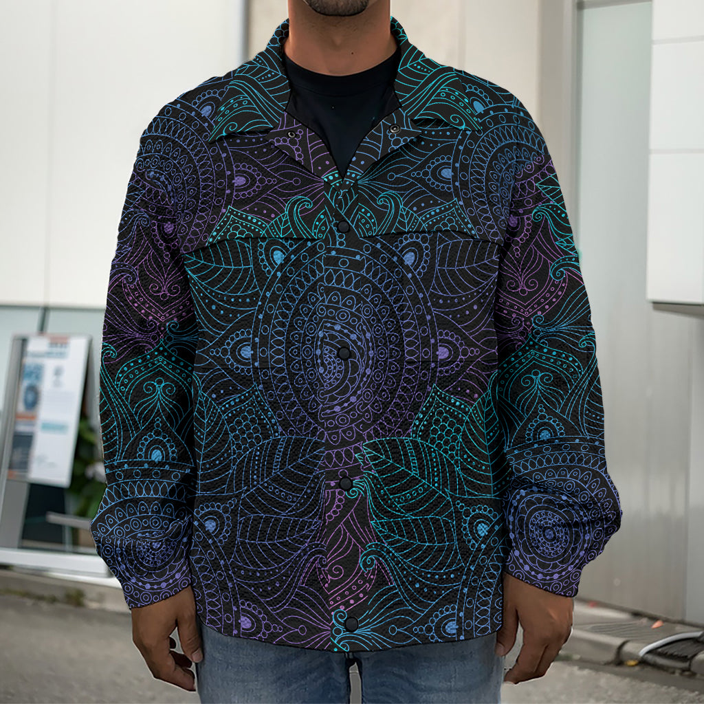 Purple And Teal Mandala Print Men's Shirt Jacket