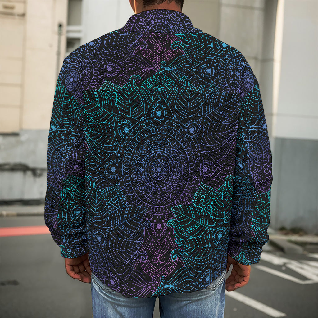Purple And Teal Mandala Print Men's Shirt Jacket