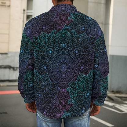 Purple And Teal Mandala Print Men's Shirt Jacket