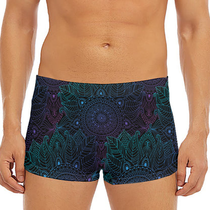 Purple And Teal Mandala Print Men's Short Boxer Briefs