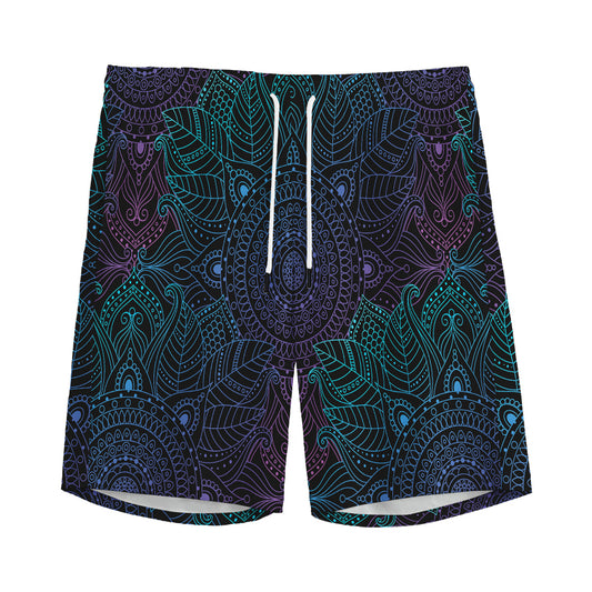 Purple And Teal Mandala Print Men's Sports Shorts