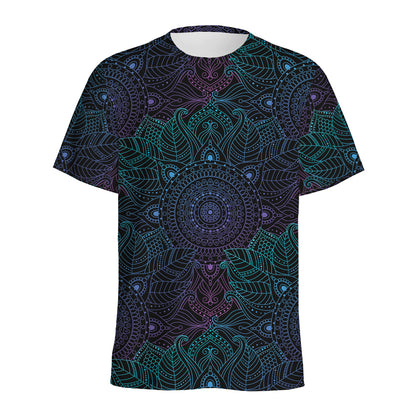Purple And Teal Mandala Print Men's Sports T-Shirt
