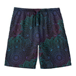 Purple And Teal Mandala Print Men's Swim Trunks