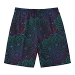 Purple And Teal Mandala Print Men's Swim Trunks