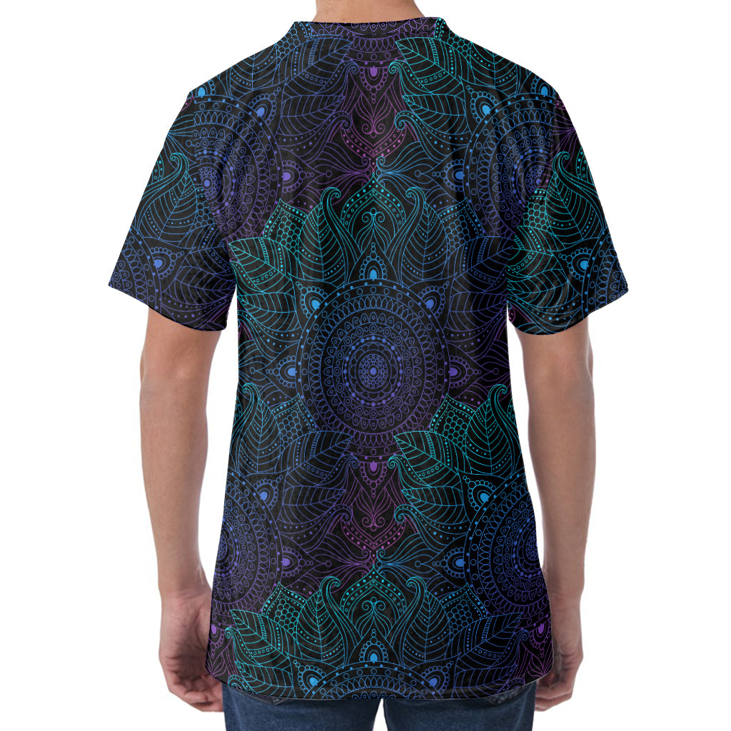 Purple And Teal Mandala Print Men's Velvet T-Shirt