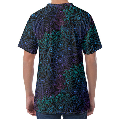 Purple And Teal Mandala Print Men's Velvet T-Shirt