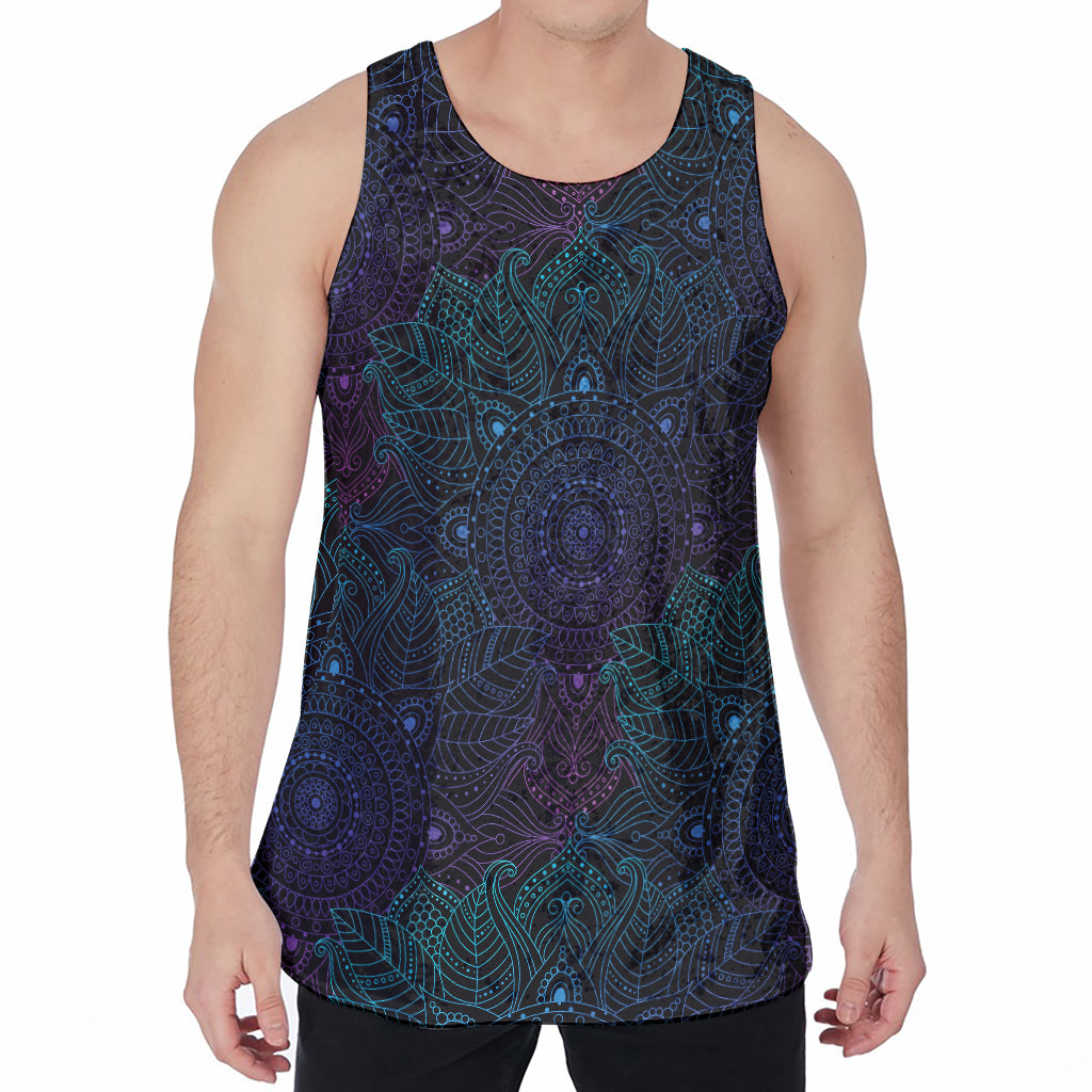 Purple And Teal Mandala Print Men's Velvet Tank Top