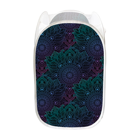 Purple And Teal Mandala Print Mesh Laundry Hamper