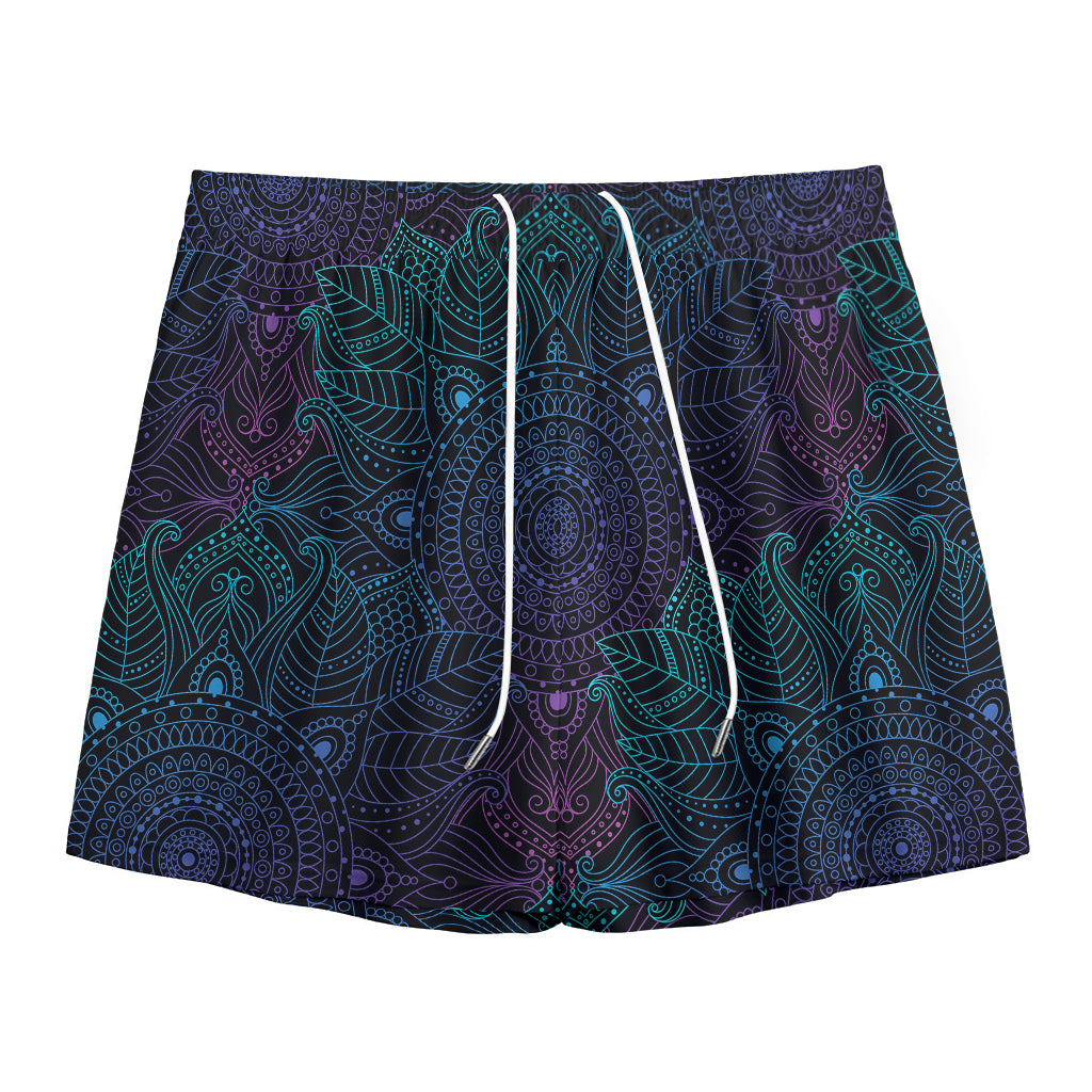 Purple And Teal Mandala Print Mesh Shorts