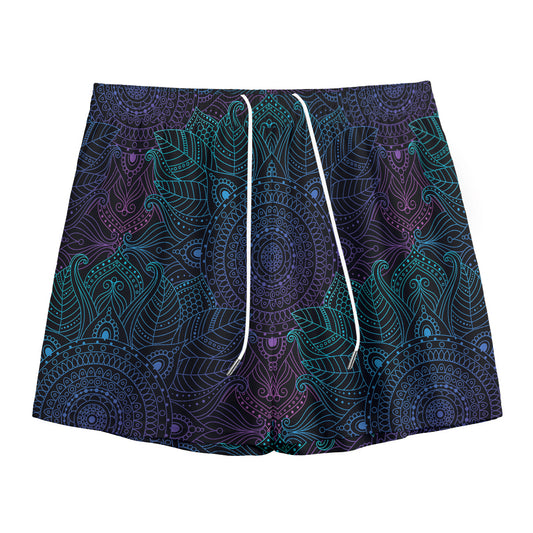 Purple And Teal Mandala Print Mesh Shorts