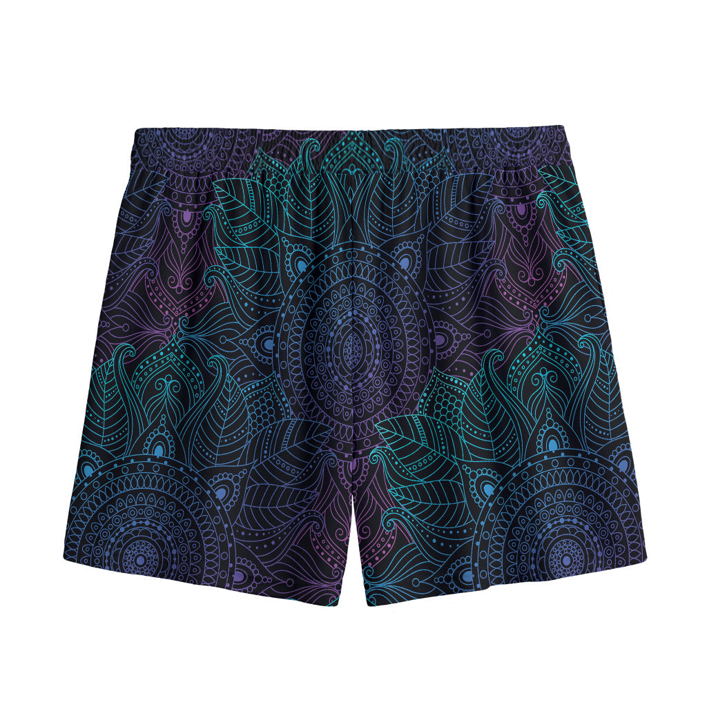 Purple And Teal Mandala Print Mesh Shorts