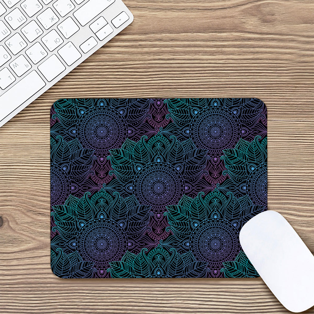 Purple And Teal Mandala Print Mouse Pad