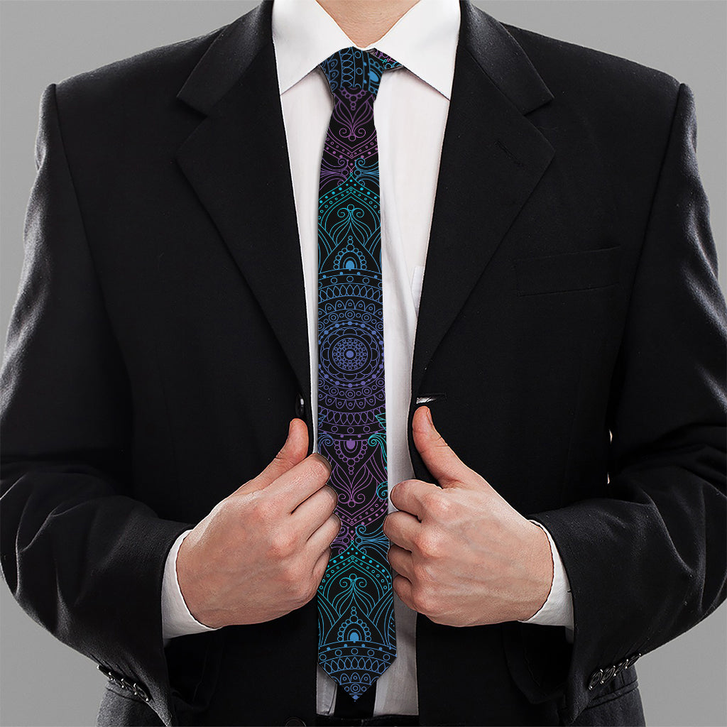 Purple And Teal Mandala Print Necktie