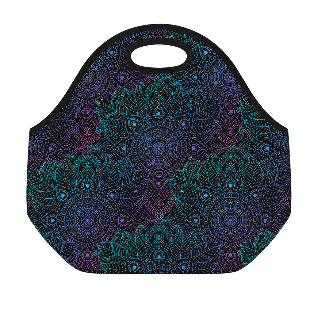 Purple And Teal Mandala Print Neoprene Lunch Bag