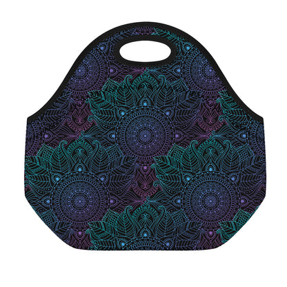 Purple And Teal Mandala Print Neoprene Lunch Bag