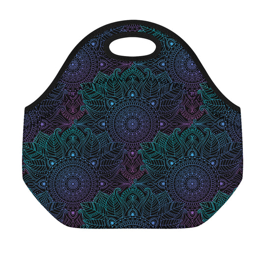 Purple And Teal Mandala Print Neoprene Lunch Bag